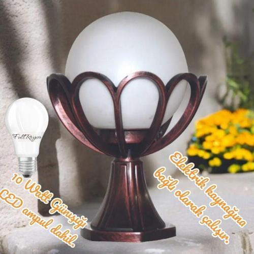 Günışığı 10 Watt Led Ampulü Bakır Eskitme Bahçe Duvar Aydınlatma Armatürü, Dekoratif Aplik