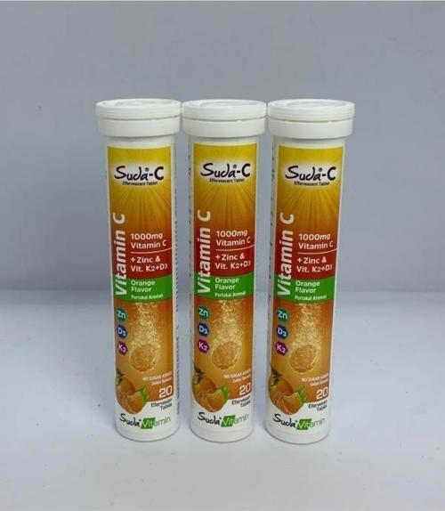 Suda-C Vitamin C 1000 Mg + Zinc & K2+D3 Portakal Aromalı 20 Efervesan Tablet - 3 ADET