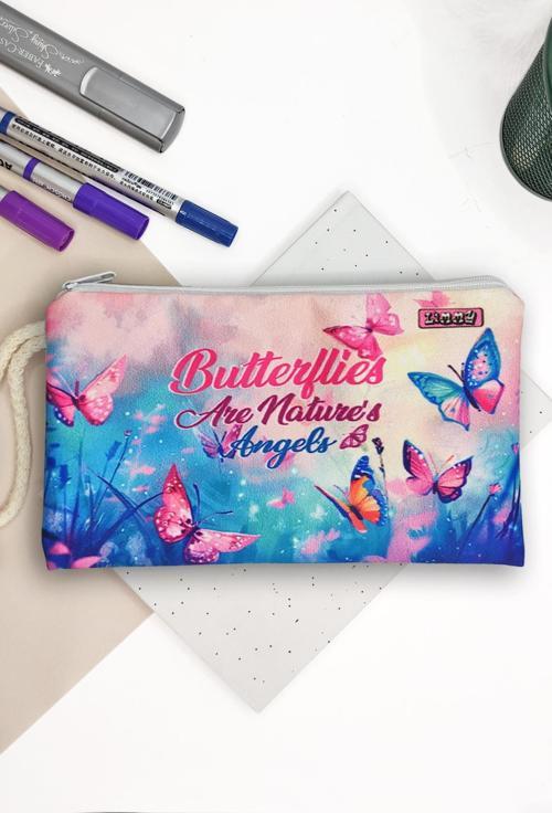 Kelebek Desenli Kalem Kutusu Yıkanabilir Bez Kalemlik