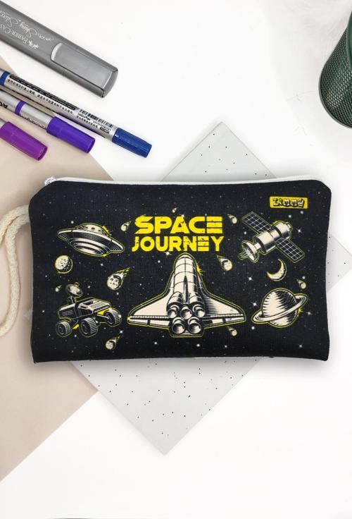 Uzay Mekiği Space Shuttle Desenli Kalem Kutusu Yıkanabilir Bez Kalemlik 