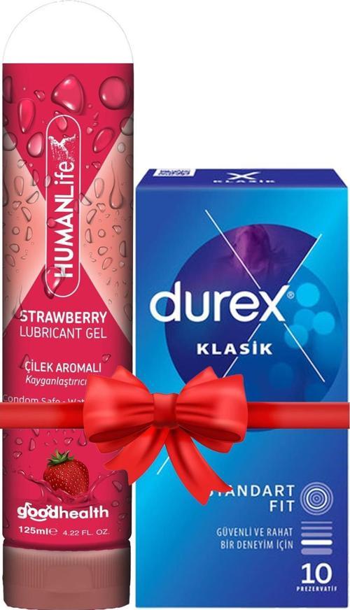 Klasik Prezervatif 10'lu + Humanlife Çilek Aromalı Kayganlaştırıcı Jel Lubricant 125 ml