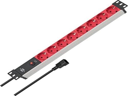 Brennenstuhl Alu-Line Serisi 19" Server Kasası Uyumlu Uzatma Kablosu 8 Soketli 2 Metre 10 Amper Devre Kesicili Dişi Priz