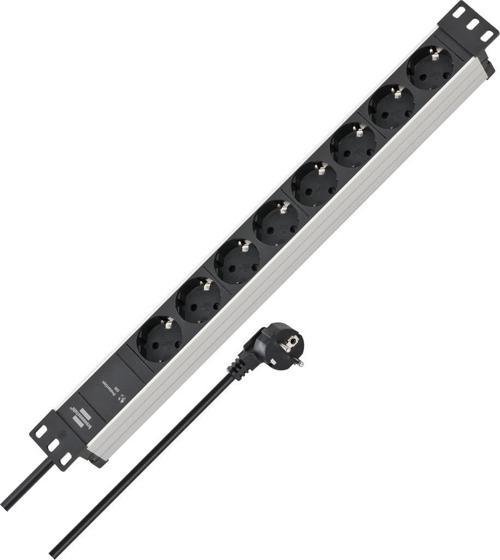 Brennenstuhl Alu-Line Serisi 19" Server Kasası Uyumlu Uzatma Kablosu 9 Soketli 2 Metre Kablolu 5 Yıl Garantili Priz