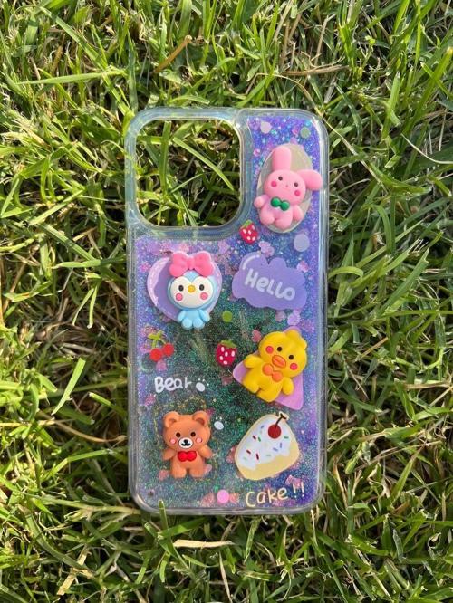 İphone 11 Uyumlu Sulu Simli Karakterli Telefon Kılıfı