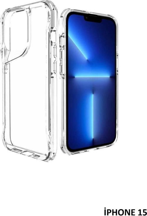iPhone 15 Kılıf Kamera Çıkıntılı Şeffaf Darbe Emici Sert Silikon Kapak T-Max