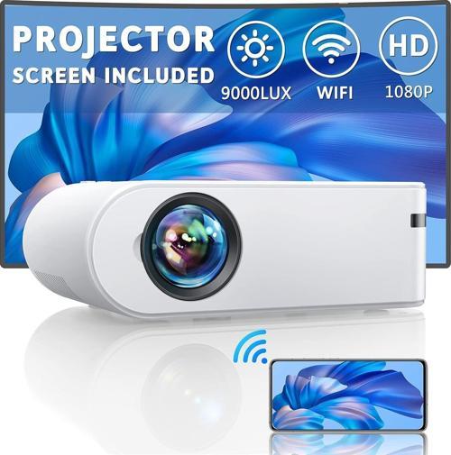 Ekranlı Mini Projektör, 1080P Full HD 9000L Açık Hava Film Projektörü