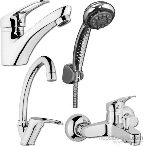 4 Parça Lavabo Eviye Banyo Bataryası Duş Seti
