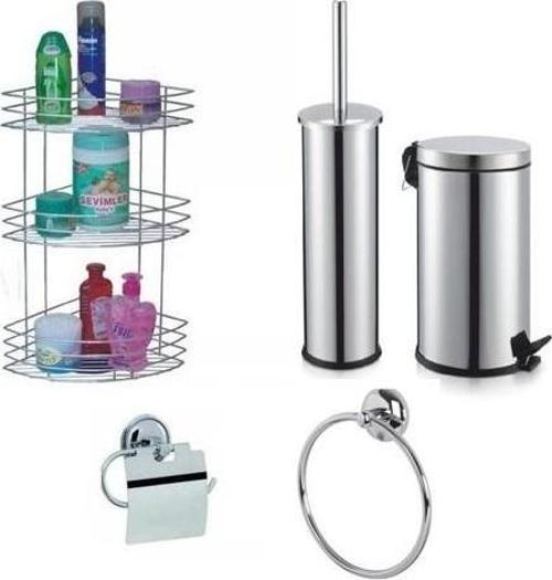 5 Parça Paslanmaz Banyo Seti 5Lt Çöp Kovalı