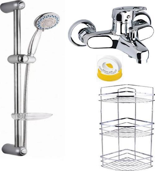Banyo Bataryası Lüx Sürgülü Duş Seti Lüx Lamalı 3 lü Köşelik Teflon Bant
