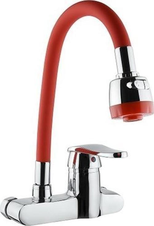 Duvardan Kırmızı Spiralli Aplike Mutfak Eviye Bataryası