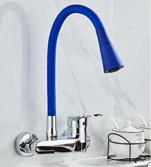 Duvardan Oynar Başlıklı Evye Mutfak Bataryası Mavi