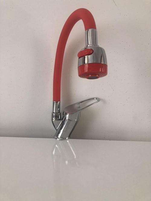 Kırmızı Tasarruflu 2 Kademeli Spiralli Başlıklı Mutfak Evye Bataryası