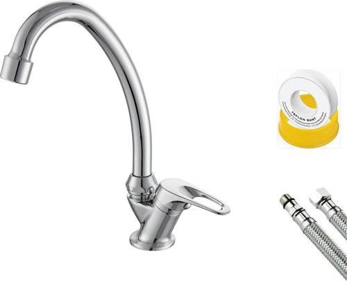 Tek Su Girişli Evye Lavabo Bataryası Set Flex Hortum Teflon Bant
