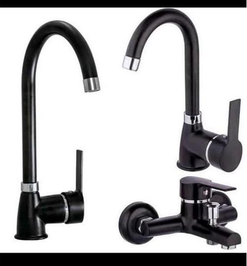 Siyah Mutfak Evye Banyo Lavabo Batarya Seti