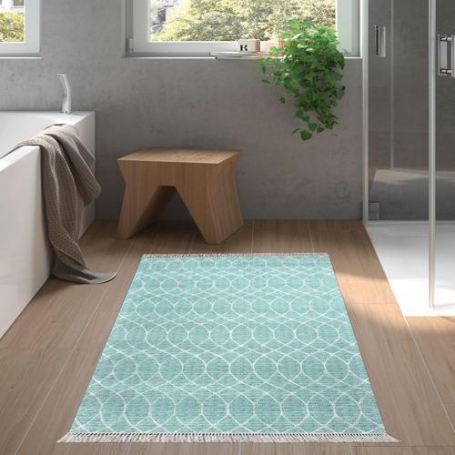 Kaymaz Taban Djt Banyo Halısı Yıldız Deri Saçaklı İskandinav F5084 Gül Kurusu