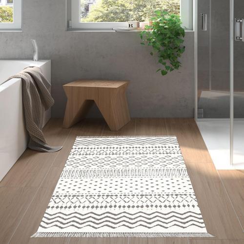 Kaymaz Taban Djt Banyo Halısı Yıldız Deri Saçaklı İskandinav F5086 Bej