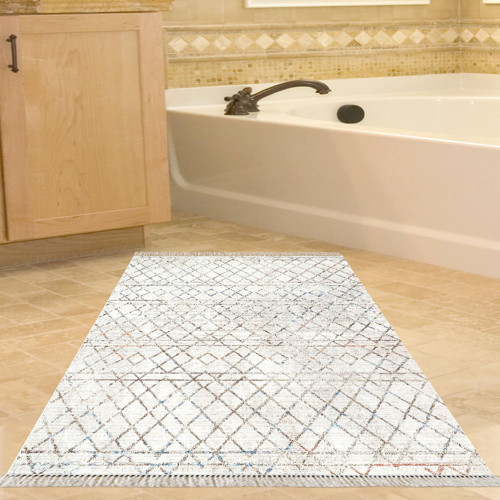 Kaymaz Taban Djt Banyo Halısı Yıldız Deri Saçaklı İskandinav F5079 Kahve