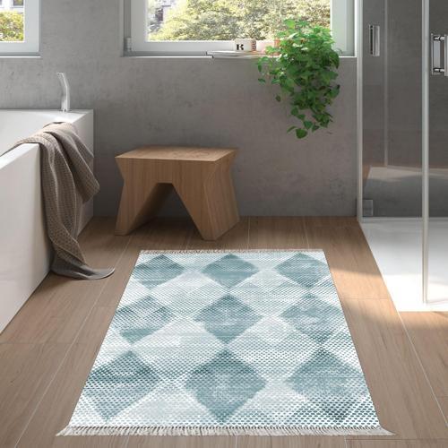 Kaymaz Taban Djt Banyo Halısı Yıldız Deri Saçaklı İskandinav F5131 Turkuaz