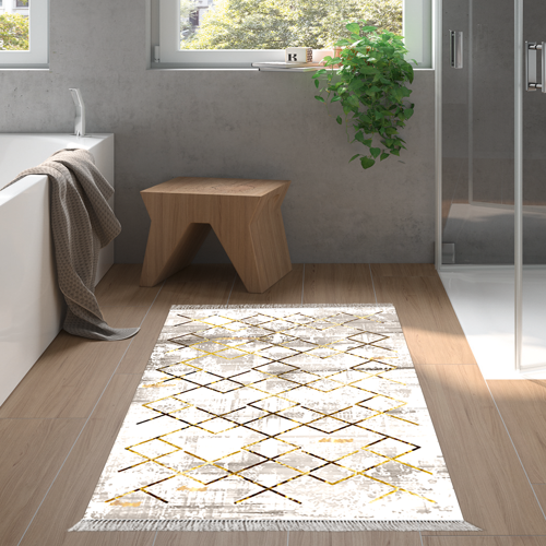 Kaymaz Taban Djt Banyo Halısı Star Pamuk Saçaklı Modern M5026 Gold