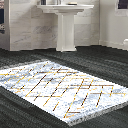 Kaymaz Taban Djt Banyo Halısı Star Pamuk Saçaklı Modern M5026 Gold