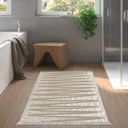 Kaymaz Taban Djt Banyo Halısı Star Pamuk Saçaklı Modern M5045 Kahve