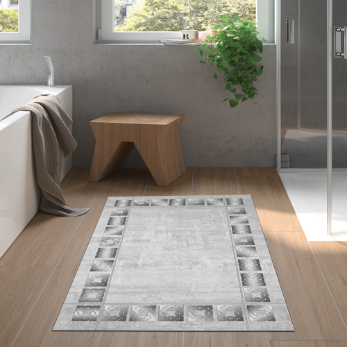 Kaymaz Taban Djt Banyo Halısı Star Pamuk Modern 691M Gri