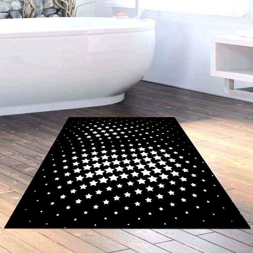 Kaymaz Taban Djt Banyo Halısı Yıldız Deri Modern 723 Siyah