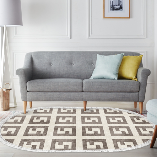 Kaymaz Taban Djt Salon Halısı Trend Saçaklı Oval Modern 606M Bej