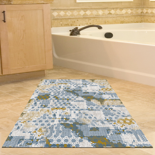 Kaymaz Taban Djt Banyo Halısı Yıldız Deri Modern M5015 Mavi