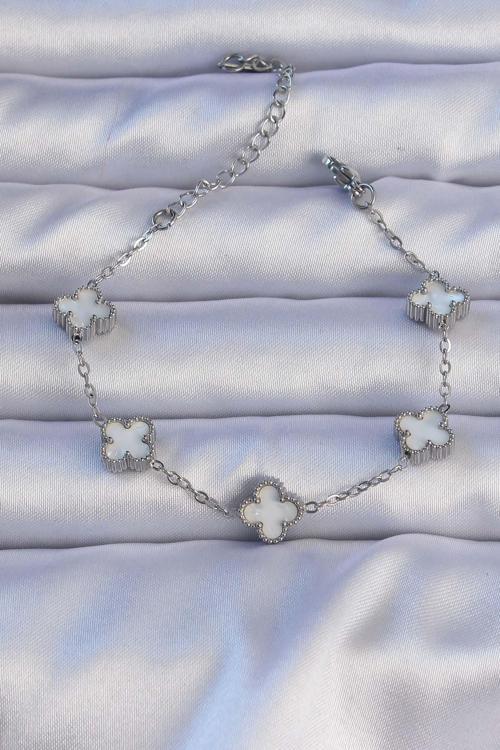 316L Çelik Gümüş Renk Mineli Yonca Model Bileklik - EBJ240912W27967