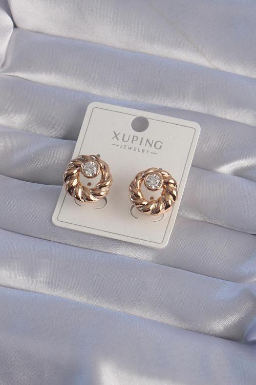 XUPİNG Rose Renk Oval Zirkon Taşlı Burgu Model Küpe - EBJ240912W27663