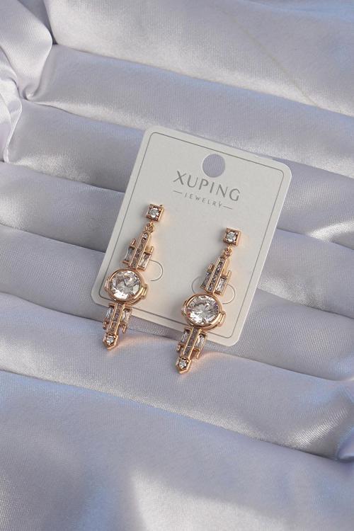 XUPİNG Rose Renk Zirkon Taşlı Geometrik Sallantılı Küpe - EBJ240912W27657