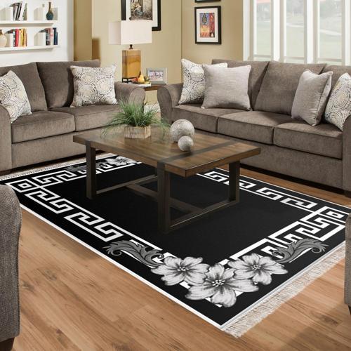 Kaymaz Taban Djt Salon Halısı Yıldız Deri Saçaklı Modern Kt494 Siyah
