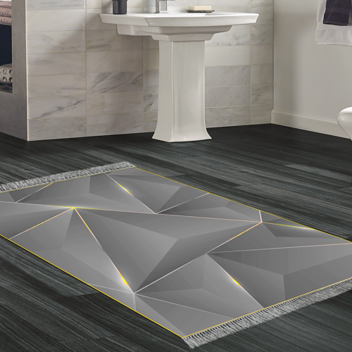 Kaymaz Taban Djt Banyo Halısı Star Pamuk Saçaklı Modern F5005 Gold Siyah