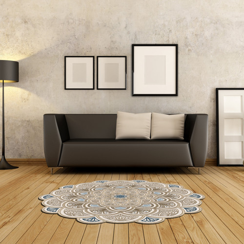 BONNİ Lazer Kesim Kaymaz Taban Dijital Baskı Yuvarlak Halı ST600156kr