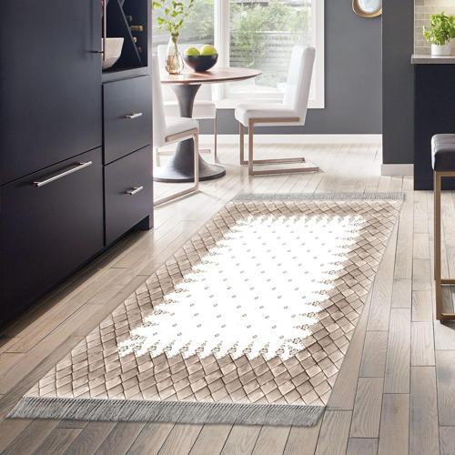 Kaymaz Taban Djt Mutfak Halısı Star Pamuk Saçaklı Modern 1529 Krem