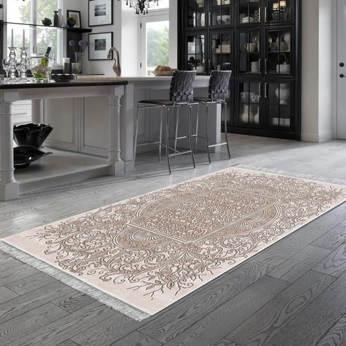 Kaymaz Taban Djt Mutfak Halısı Star Pamuk Saçaklı Modern 1488 Kahve