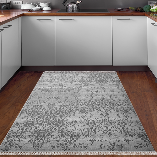 Kaymaz Taban Djt Mutfak Halısı Star Pamuk Saçaklı Modern 1918 Gri