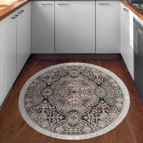 Kaymaz Taban Djt Mutfak Halısı Star Pamuk Saçaklı Yuvarlak Modern 659M Pudra