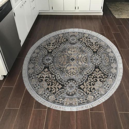 Kaymaz Taban Djt Mutfak Halısı Star Pamuk Saçaklı Yuvarlak Modern 659M Pudra