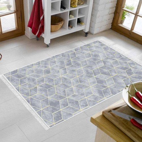 Kaymaz Taban Djt Mutfak Halısı Trend Saçaklı Modern 627M Mavi