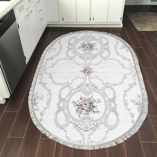 Kaymaz Taban Djt Mutfak Halısı Trend Saçaklı Oval Modern 1494 Gri