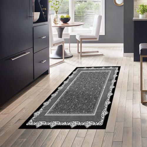 Kaymaz Taban Djt Mutfak Halısı Yıldız Deri Modern 1692 Siyah