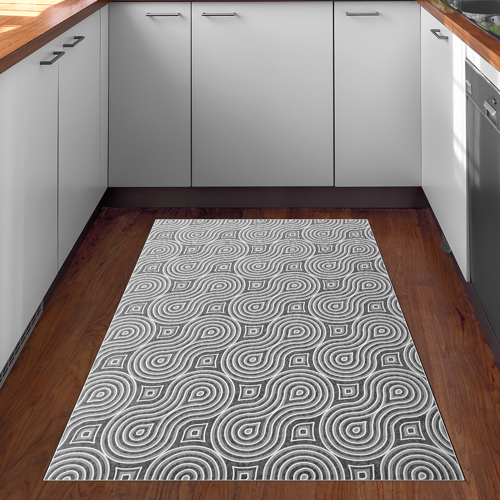 Kaymaz Taban Djt Mutfak Halısı Yıldız Deri Modern 605M Gri