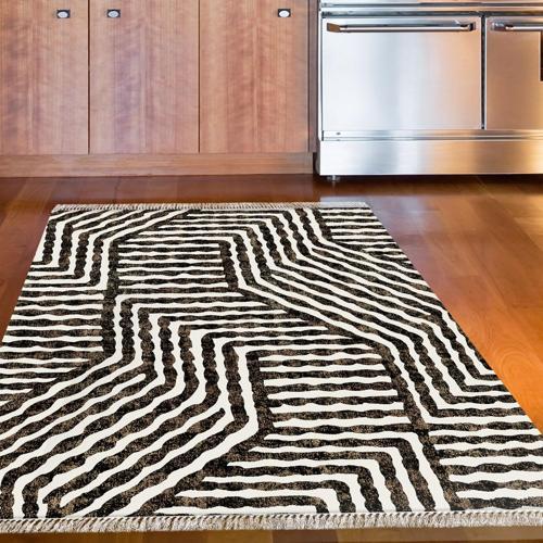 Kaymaz Taban Djt Mutfak Halısı Yıldız Deri Saçaklı Modern 713 Kahve