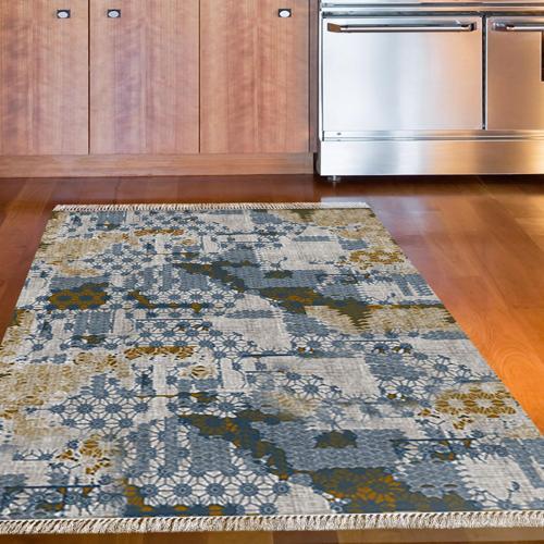 Kaymaz Taban Djt Mutfak Halısı Yıldız Deri Saçaklı Modern M5015 Mavi