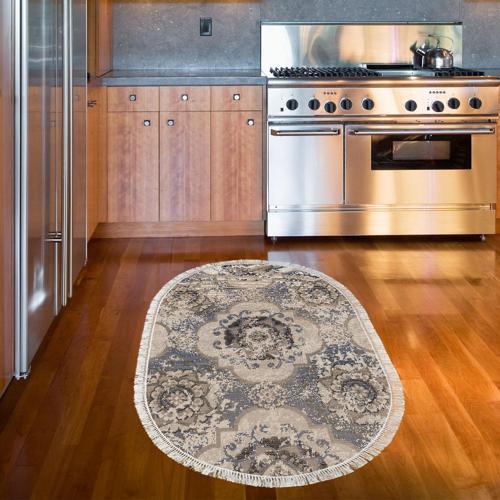 Kaymaz Taban Djt Mutfak Halısı Yıldız Deri Saçaklı Oval Modern 1903M Krem