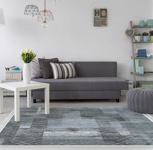 Kaymaz Taban Djt Salon Halısı Trend Saçaklı İskandinav F5132 Mavi