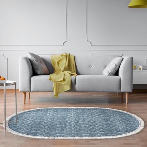 Kaymaz Taban Djt Salon Halısı Trend Saçaklı Oval İskandinav F5084 Lacivert