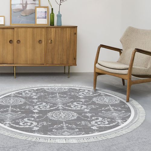 Kaymaz Taban Djt Salon Halısı Trend Saçaklı Yuvarlak Modern 1861M Gri